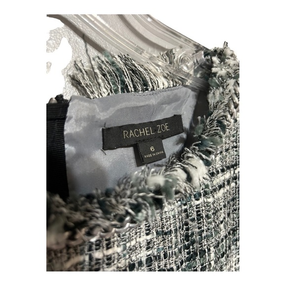 Rachel Zoe Monte Fringe Mini Dress Women’s Green Woven Metallic Tweed Dress Sz 6 - Picture 6 of 6